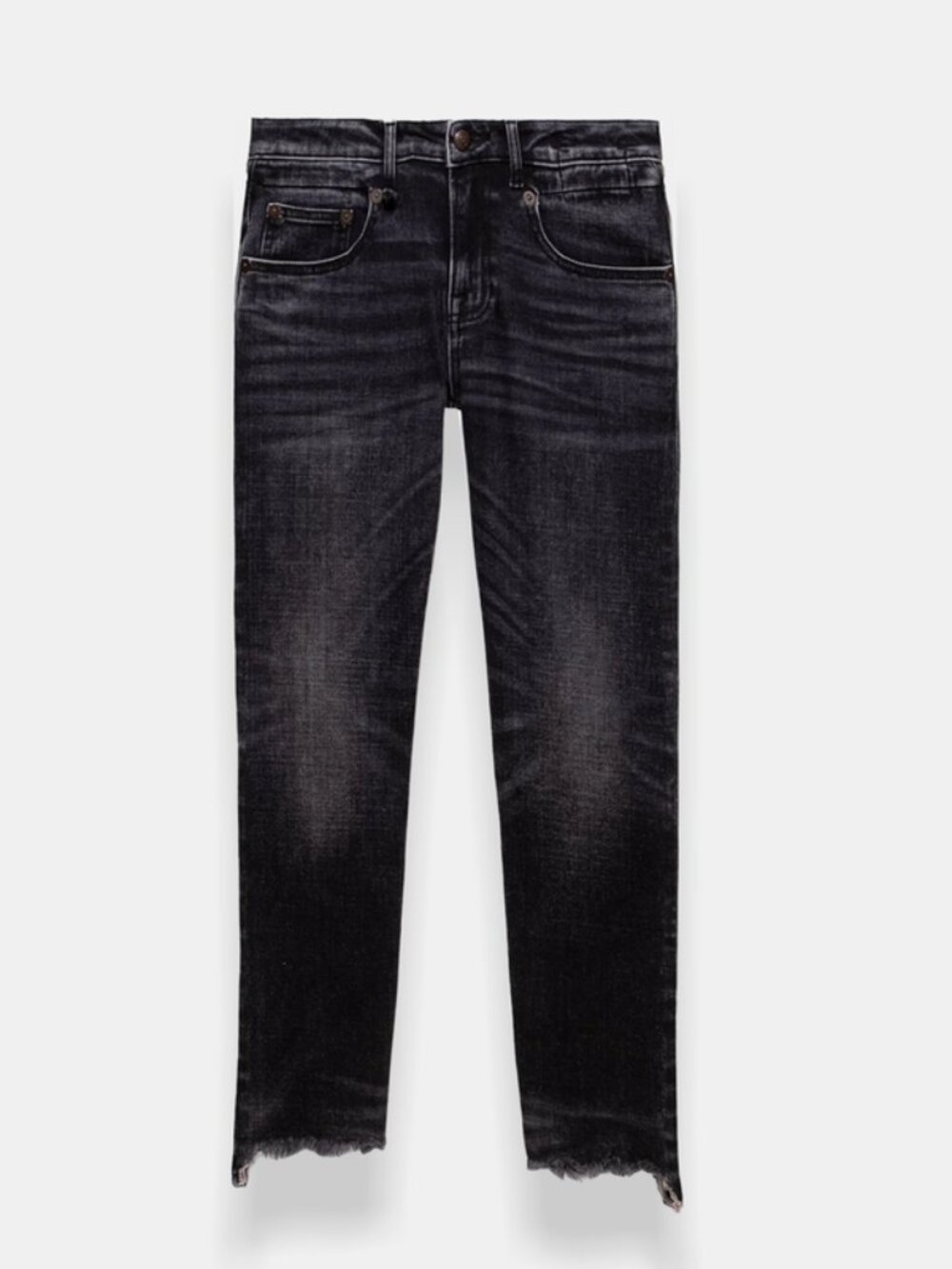 R13 Boy Straight Jeans Morrison Black Raw Step Hem Size 25